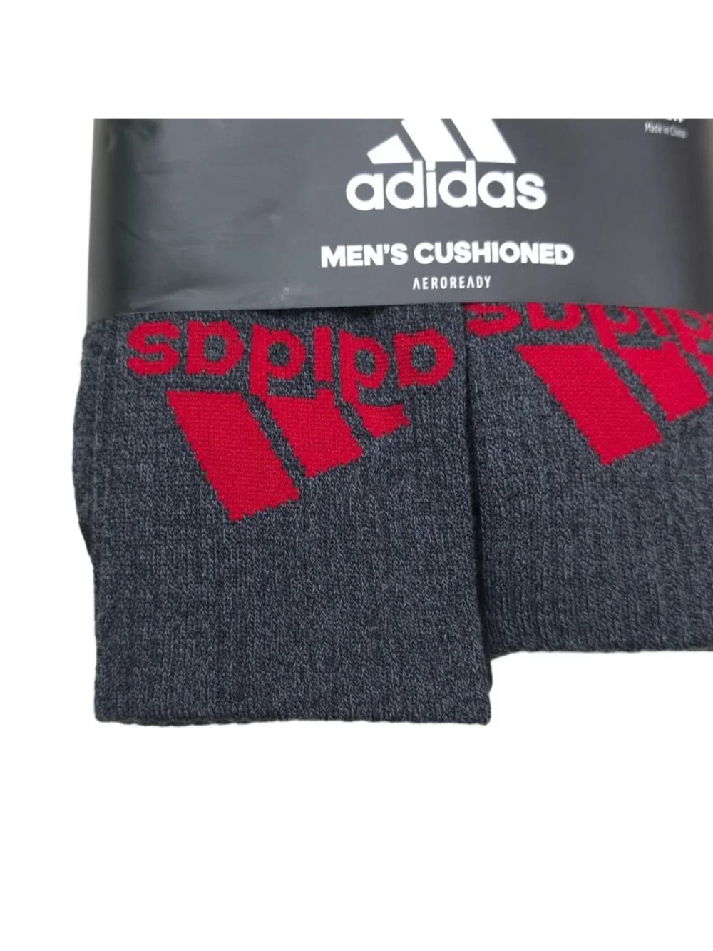 Adidas Mens Cushioned AEROREADY Crew Socks 6-Pack Black Grey Red Shoe Size 6-12
